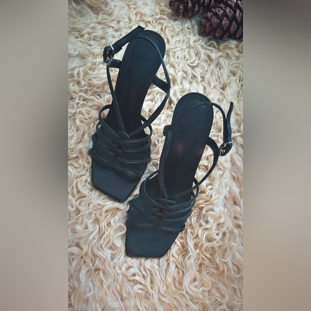 SCHUTZ Black Strappy Leather Sandals